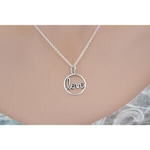 Sterling Silver Word Charm - Love in Cursive Script Necklace